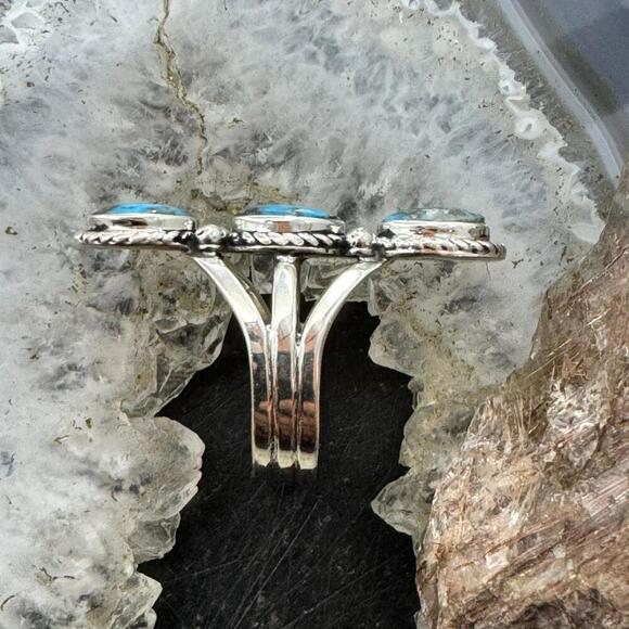 Native American Sterling Silver 3 Oval Matrixed Turquoise Ring Sz 6.75 For Women - Picture 6 of 10